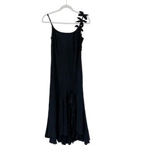 Per Una Marks & Spencer Black 100% Linen Floral Applique Midi Dress 10 Regular